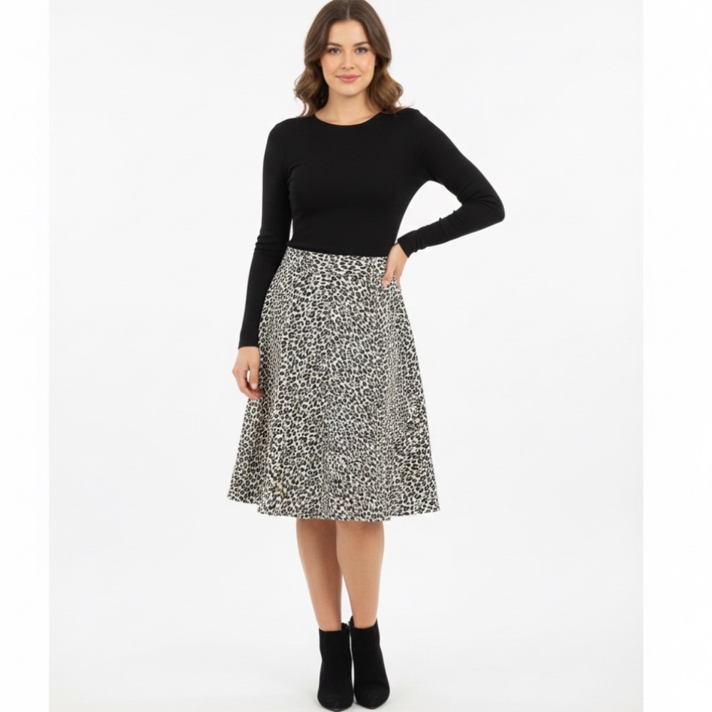 Cheetah A-line MIDI Skirt Sz9/10